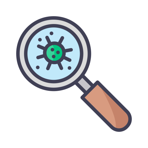 Coronavirus, covid, laborotary, magnifying glass, research, science icon